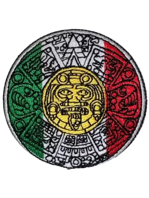 Aztec Calendar Gold Patch with Mexico colors.